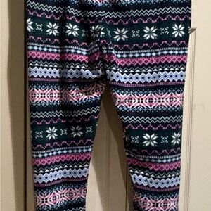 Cuddl Duds Snowflake Pattern Leggings - Pink, Green, White
